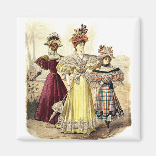 Aimant Dames victoriennes vintages en robes avec parasols