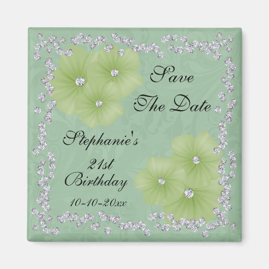 Aimant Damier Vert & Fleurs 21e Anniversaire (Devant)