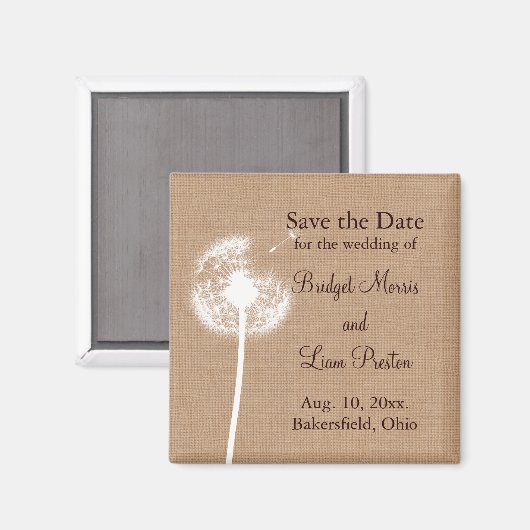 Aimant Dandelion sur Burlap Enregistrer la date (Recto/Verso)