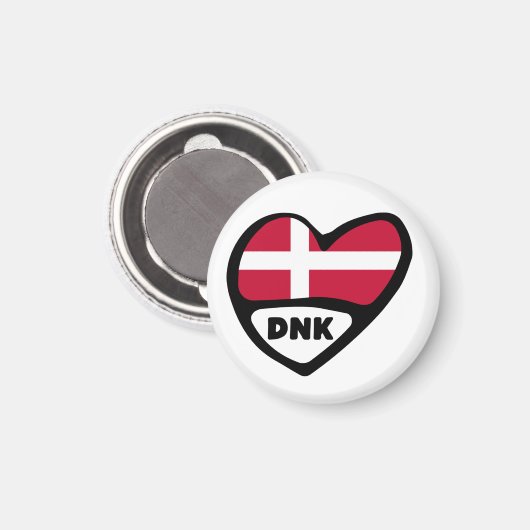 Aimant Danemark Code Pays Coeur Drapeau, DNK (Recto/Verso)