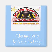 Aimant d'anniversaire bleu carré de Advanced Auto (Devant)