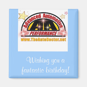 Aimant d'anniversaire bleu carré de Advanced Auto