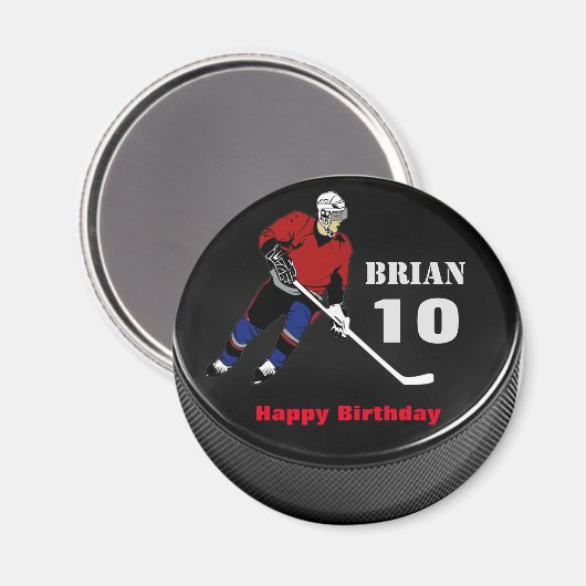 Aimant d'anniversaire de la canette de hockey pers (Recto/Verso)