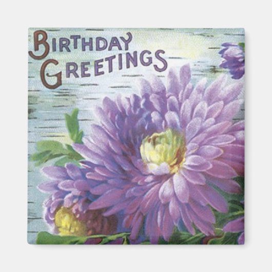 Aimant D'Anniversaire vintage Avec Fleurs (Devant)