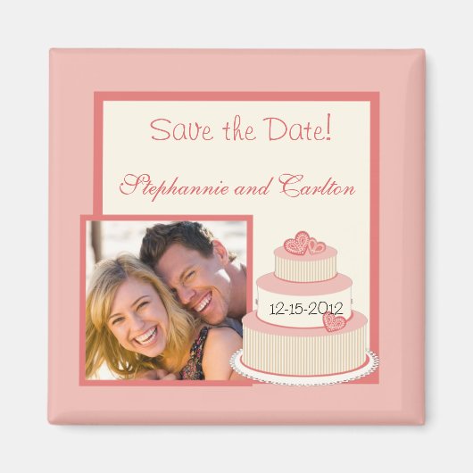 Aimant d'annonce de gâteau de mariage Rose/Crème (Devant)