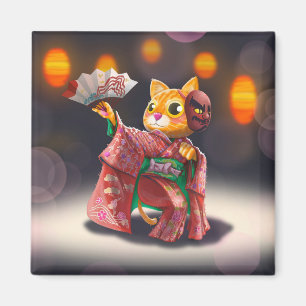 Aimant Danseur de chat japonais en costume traditionnel