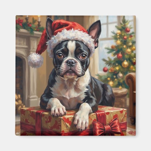 Aimant Dapper Boston Terrier Dog Christmas Gift (Devant)