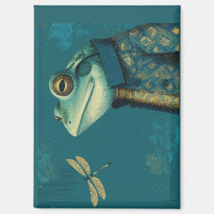 Aimant Dapper Frog & Dragonfly - Animal Vintage Surréalis