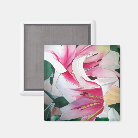 Aimant d'art à l'aquarelle représentant un lys bla (Recto/Verso)