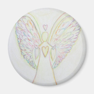 Aimant d'art d'ange blanc Cœurs Arc-en-ciel
