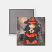 Aimant d'art de chat de sorcière d'Halloween Big E (Recto/Verso)