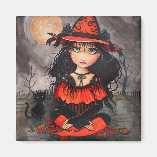 Aimant d'art de chat de sorcière d'Halloween Big E (Devant)