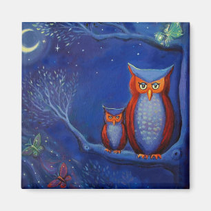 Aimant d'art de hibou "la forêt la nuit "