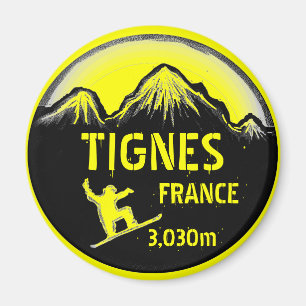 Aimant d'art en snowboard jaune Tignes France