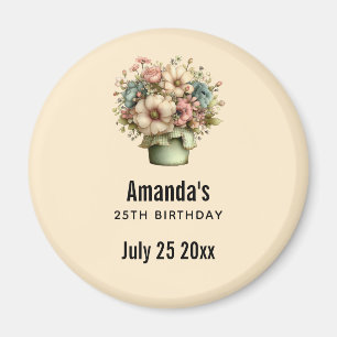 Aimant Date de fête d'anniversaire Fleurs Fantaisistes