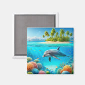 Aimant Dauphin sous-marin coloré tropical/hawaïen (Recto/Verso)