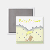 Aimant de Baby shower neutre jaune - Pluie et para (Recto/Verso)