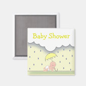 Aimant de Baby shower neutre jaune - Pluie et para (Recto/Verso)
