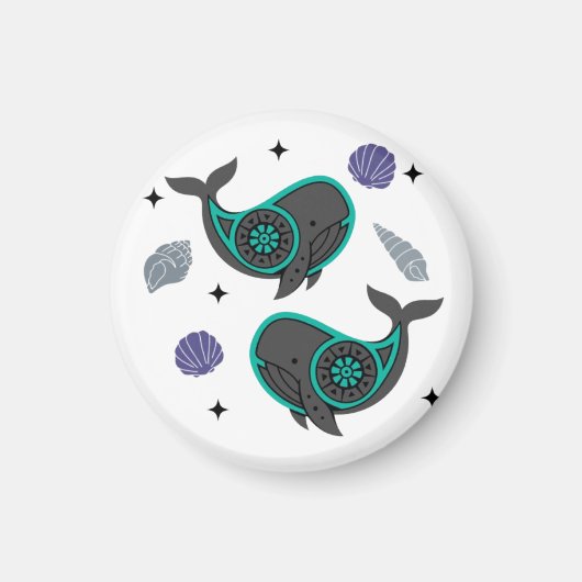 Aimant de baleine de Boho avec des accents de coqu (Devant)