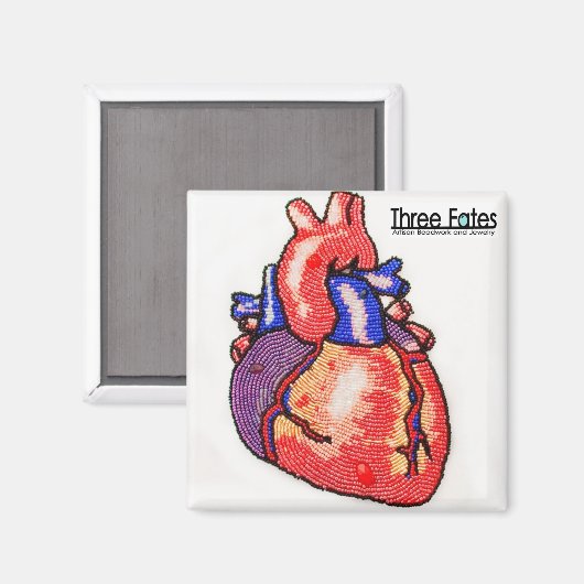 Aimant de Carré de coeur humain anatomique perlé (Recto/Verso)
