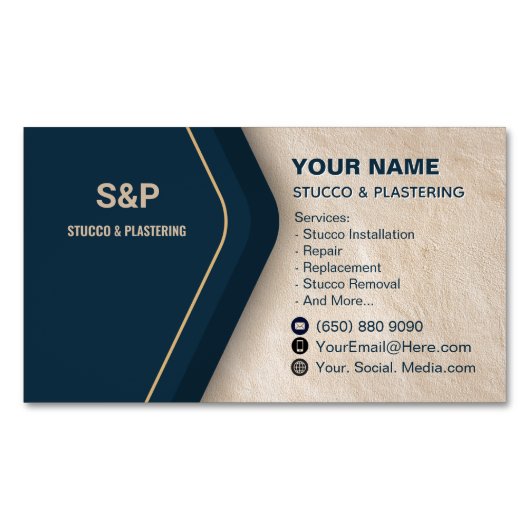 Aimant de carte de visite pour entreprise de stuc  (devant)