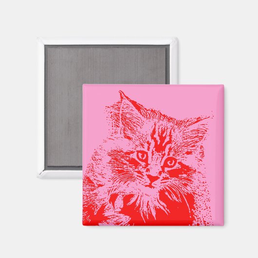 Aimant de chat rose et rouge (Recto/Verso)