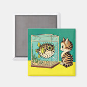 Aimant de chat surpris et de poisson-brasseur (Recto/Verso)