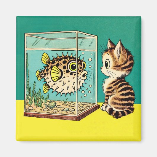 Aimant de chat surpris et de poisson-brasseur (Devant)