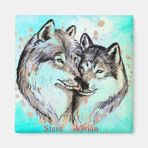 Aimant de couple de loup nom personnalisé