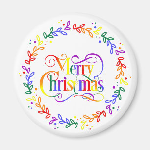 Aimant de couronne de Noël arc-en-ciel joyeux