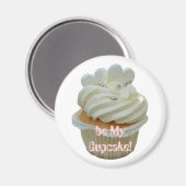 Aimant de cupcake romantique aux coeurs blancs (Recto/Verso)