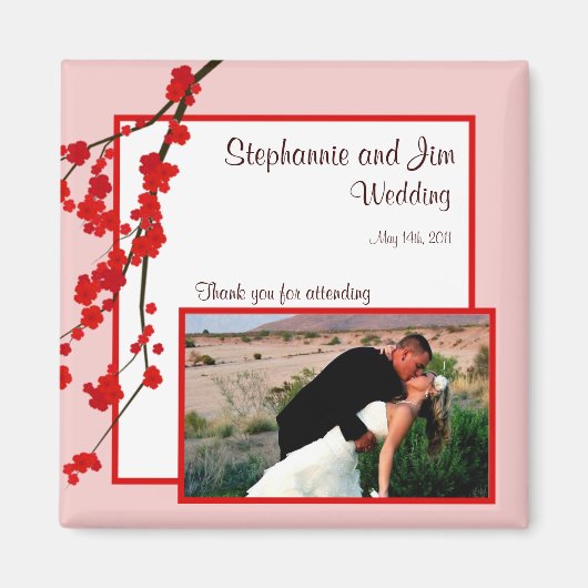 Aimant de déclaration 2"x2" Fleur de cerisier roug (Devant)