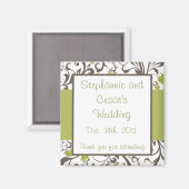 Aimant de déclaration 2"x2" floral vert avec branc (Recto/Verso)