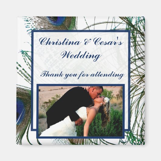 Aimant de déclaration 2"x2" Plumes de paon Bleu/Ve (Devant)