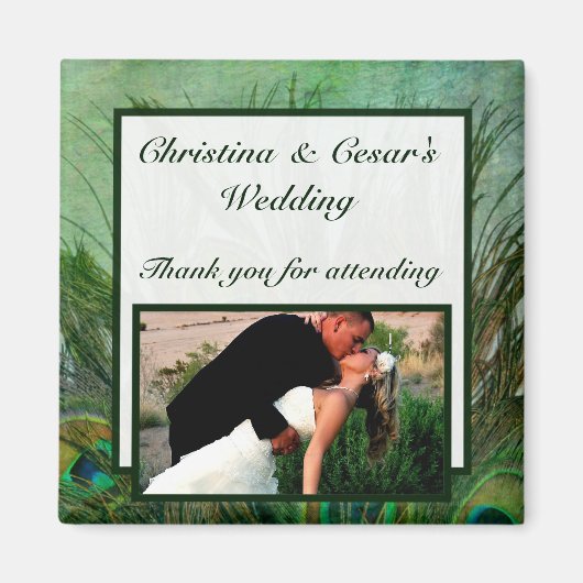 Aimant de déclaration 2"x2" Plumes Vert Paon (Devant)