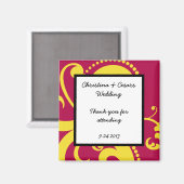 Aimant de déclaration 2"x2" rose chaud/jaune tourb (Recto/Verso)