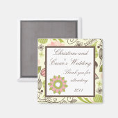 Aimant de déclaration 2"x 2" Floral rose/vert de p (Recto/Verso)