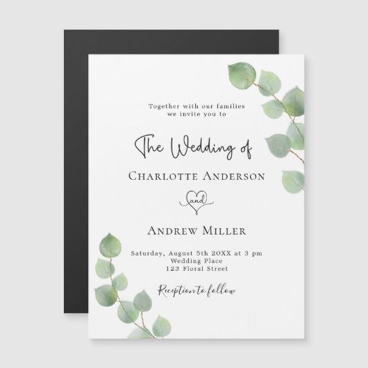 Aimant de faire-part de mariage botanique d'Eucaly (Devant / Derrière)