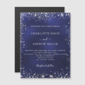 Aimant de faire-part de mariage en argent bleu mar (Devant / Derrière)