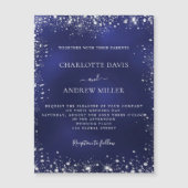 Aimant de faire-part de mariage en argent bleu mar (Devant)