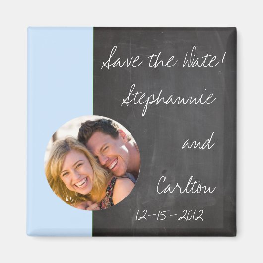 Aimant de Faire-part Mariage bleu tableau noir (Devant)