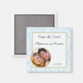 Aimant de Faire-part Mariage damassé bleu/blanc (Recto/Verso)
