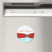 Aimant de faveur de mariage Aqua, Blanc et Rouge (In Situ (Lave-vaisselle))