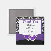 Aimant de faveur de mariage en Damas noir, violet, (Recto/Verso)