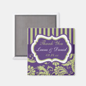 Aimant de faveur de mariage en damas violet, blanc (Recto/Verso)