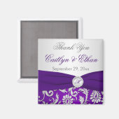 Aimant de faveur de mariage en damas violet et arg (Recto/Verso)
