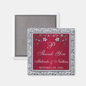 Aimant de Faveur de Mariage Fleur Rouge et Argent (Recto/Verso)