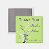 Aimant de Faveur de Mariage Floral Violet Vert Bla (Recto/Verso)