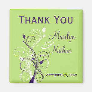 Aimant de Faveur de Mariage Floral Violet Vert Bla