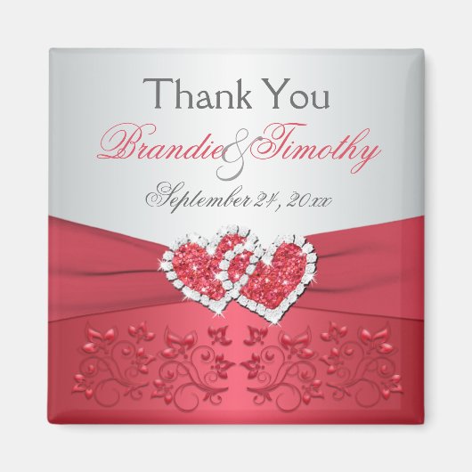 Aimant de Faveur de Mariage Rose Corail, Floral Gr (Devant)